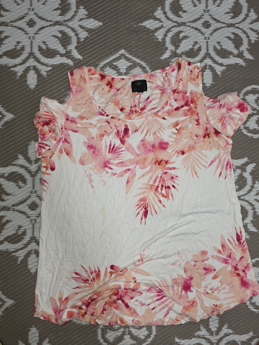 JM Collection White Tank with Pink and Peach Floral Watercolor Print